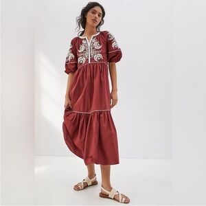 Anthropologie Embroidered Red Maxi Dress!!!